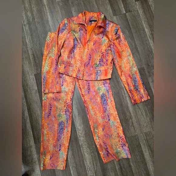 Vintage Lauren Taylor Satin Pants Suit Set Orange Candy Y2K Lagenlook Classy 6